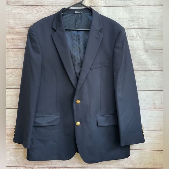SADDLEBRED WOOL BLEND BLAZER IN NAVY BLUE - Picture 1 of 6